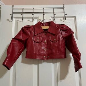 (W) red Faux Leather Jacket for girls